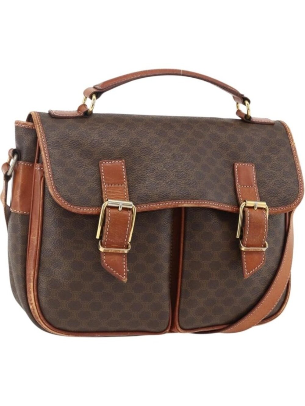 CELINE Macadam Canvas Shoulder Bag PVC Leather Brown Gold